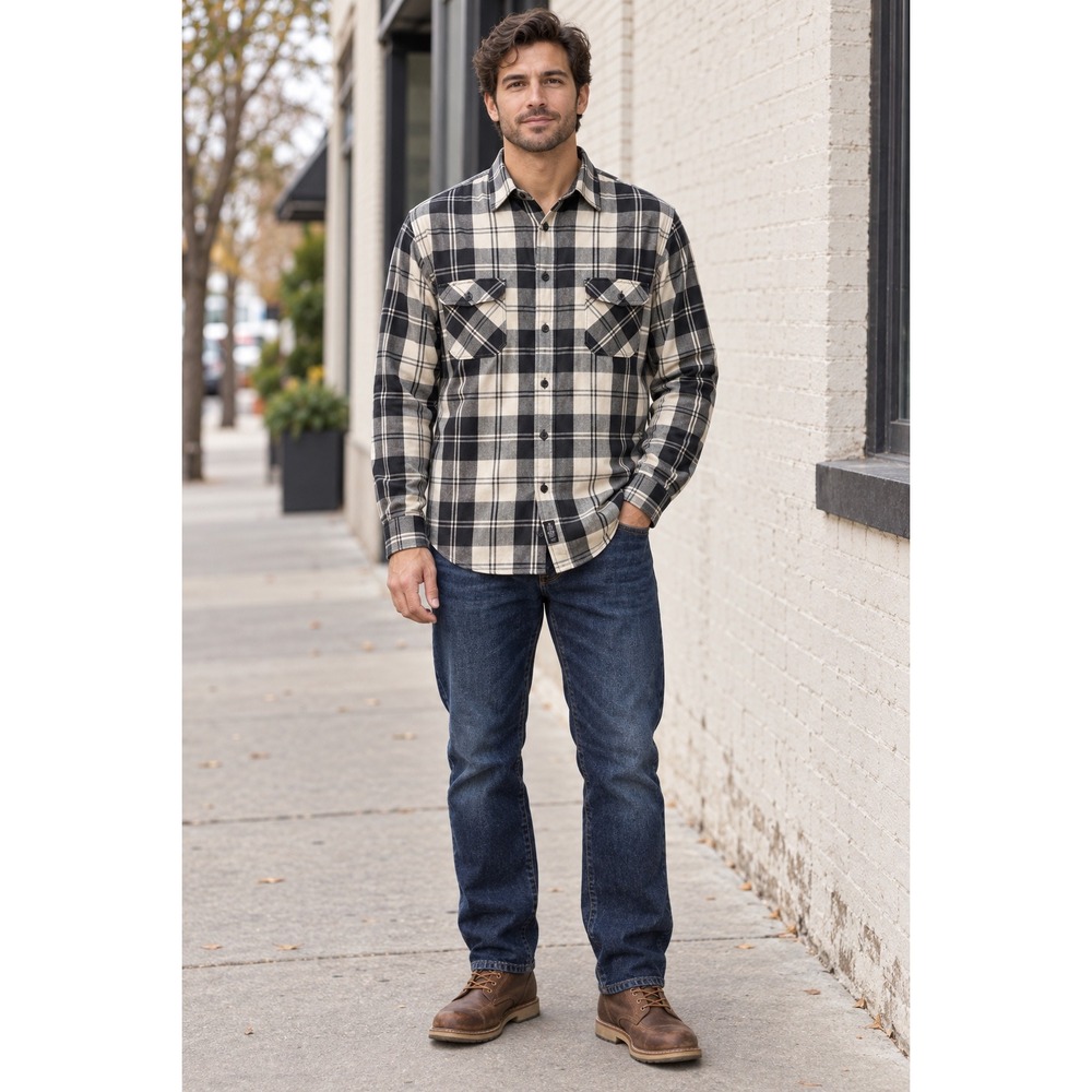 Ralph Lauren Polo Jeans Co Mens Large Black Cream Plaid Button Down Work Shirt